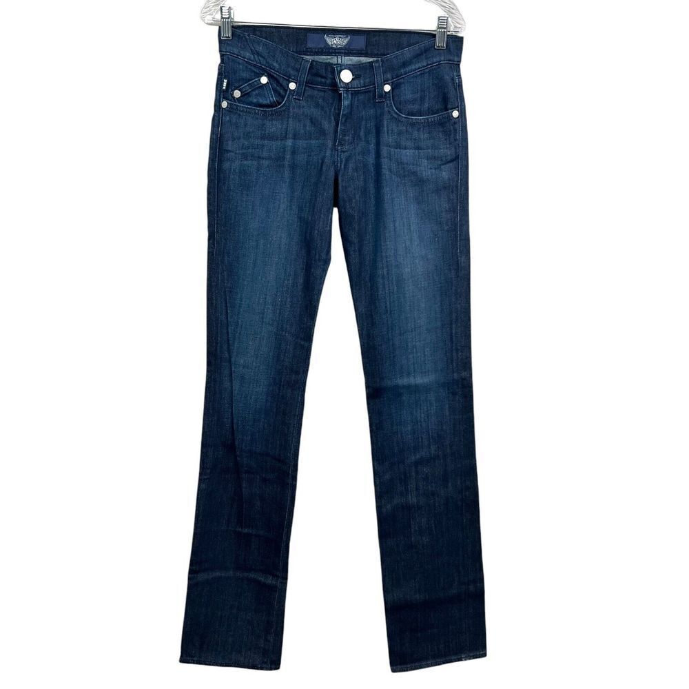 Rock & Republic Women Jeans Slim Straight Leg Stitched Pocket Zip Up Blue Sz 26*
